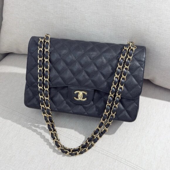CHANEL Classic Black caviar jumbo Classic Double Flap Large Authentic Pre-Owned - Picture 1 of 15